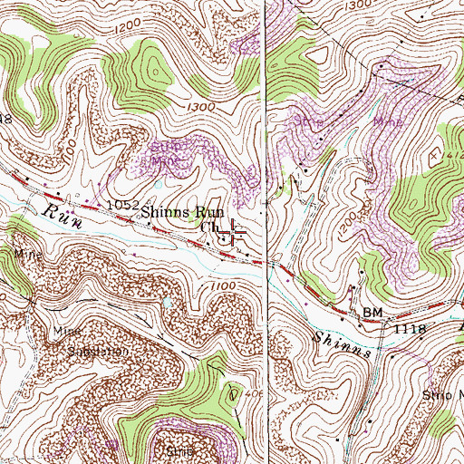 Topographic Map of Shinns Run Baptist Church, WV
