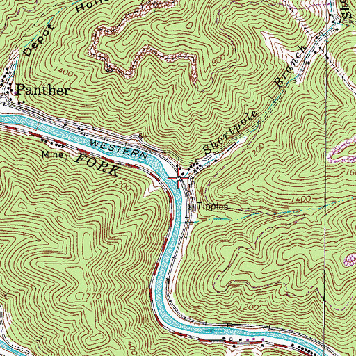 Topographic Map of Shortpole Branch, WV