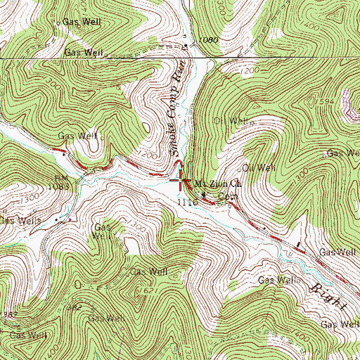 Topographic Map of Smoke Camp Run, WV