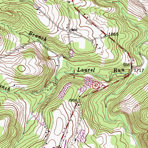 Topographic Map of South Branch Laurel Run, WV