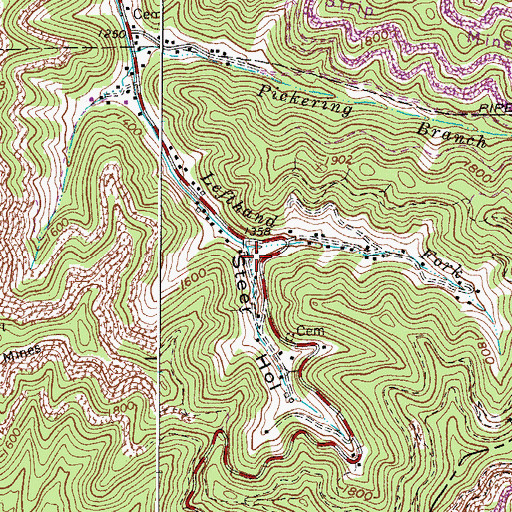Topographic Map of Steer Hollow, WV