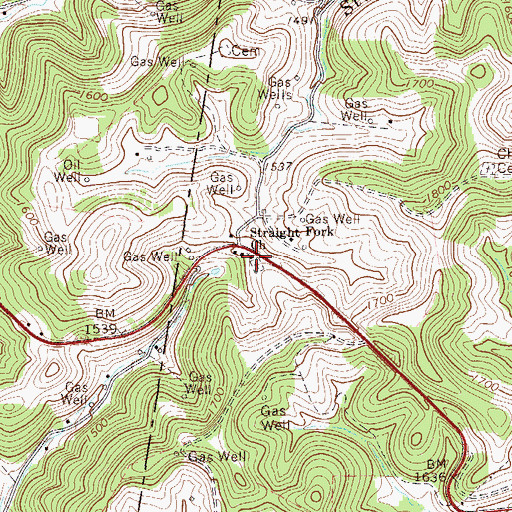 Topographic Map of Straight Fork Church, WV