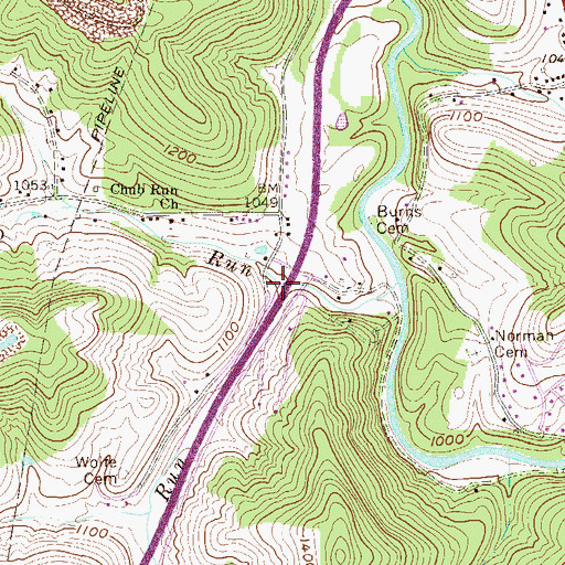 Topographic Map of Suds Run, WV