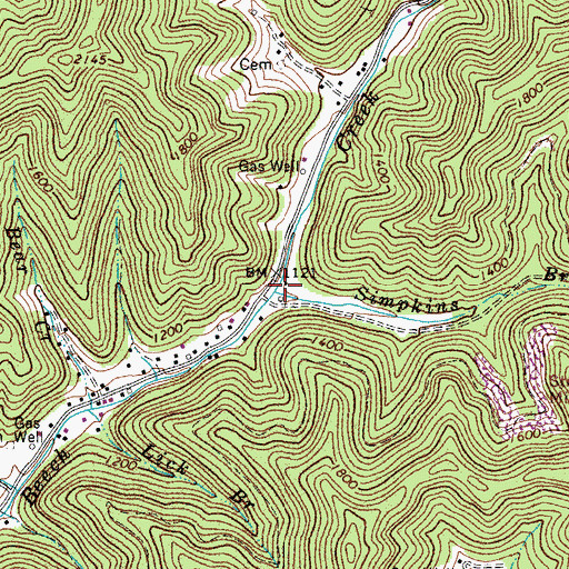 Topographic Map of Sumpkins Branch, WV