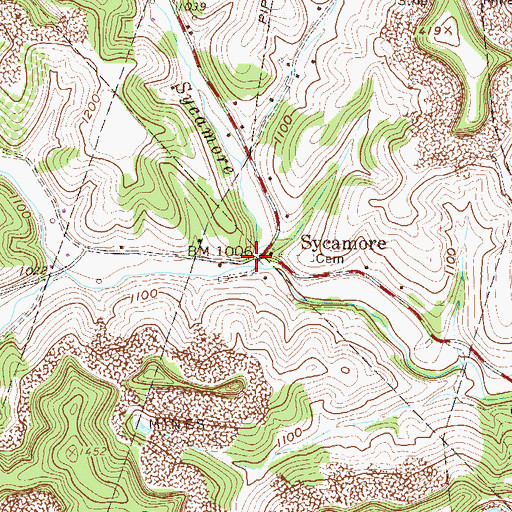 Topographic Map of Sycamore Cemetery, WV