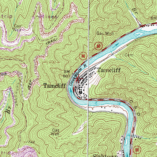 Topographic Map of Tamcliff, WV