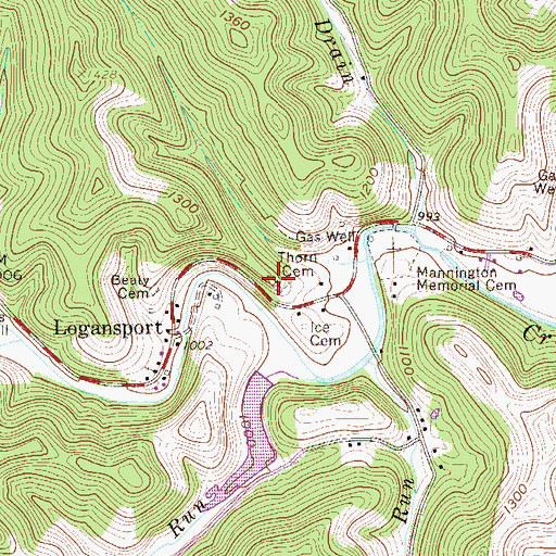 Topographic Map of Thorne and Huey Cemetery, WV
