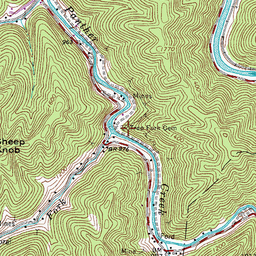 Topographic Map of Trap Fork Cemetery, WV