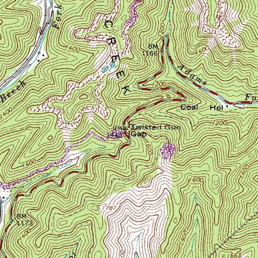 Topographic Map of Twisted Gun Gap, WV