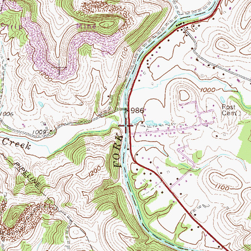 Topographic Map of Two Lick Creek, WV