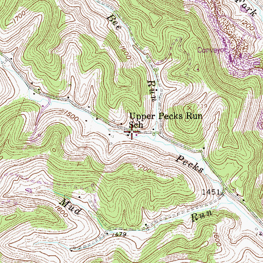 Topographic Map of Upper Pecks Run School (historical), WV