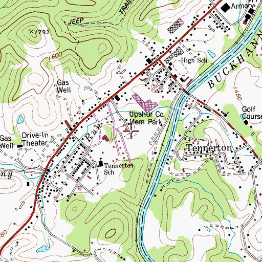 Topographic Map of Upshur County Memorial Park, WV