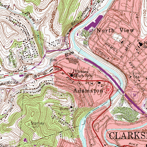 Topographic Map of Victory High School (historical), WV