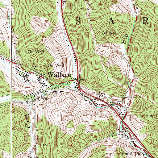 Topographic Map of Wallace, WV