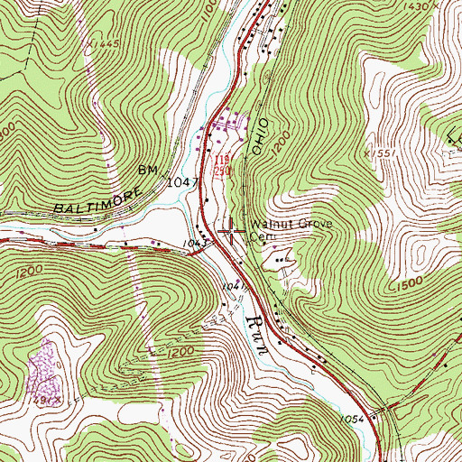 Topographic Map of Walnut Grove Cemetery, WV