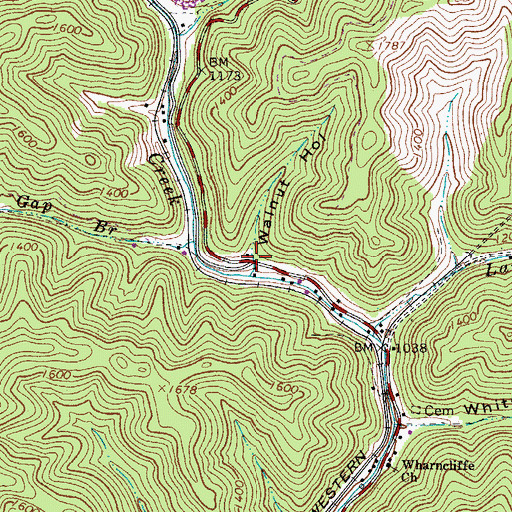 Topographic Map of Walnut Hollow, WV