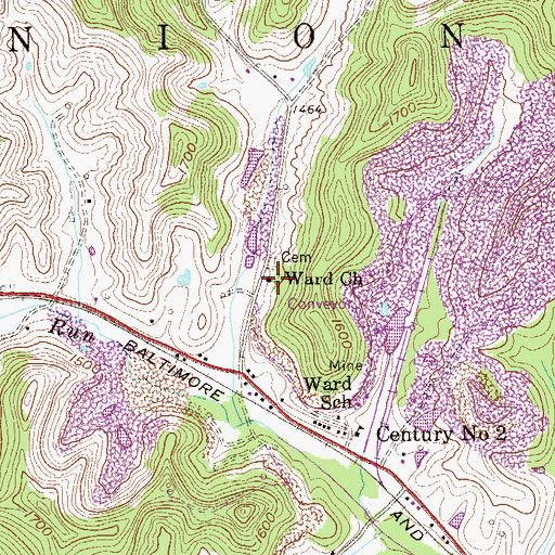 Topographic Map of Ward Church, WV