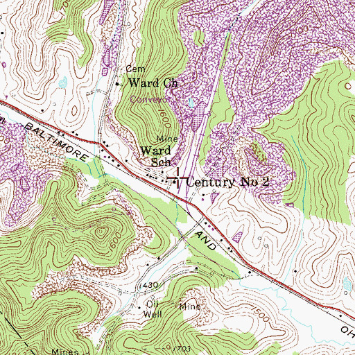 Topographic Map of Ward School (historical), WV