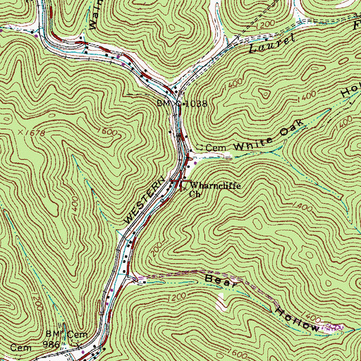 Topographic Map of Wharncliffe Church, WV
