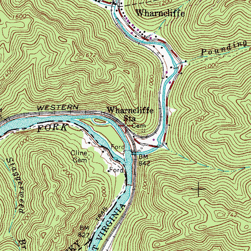Topographic Map of Wharncliffe Station, WV