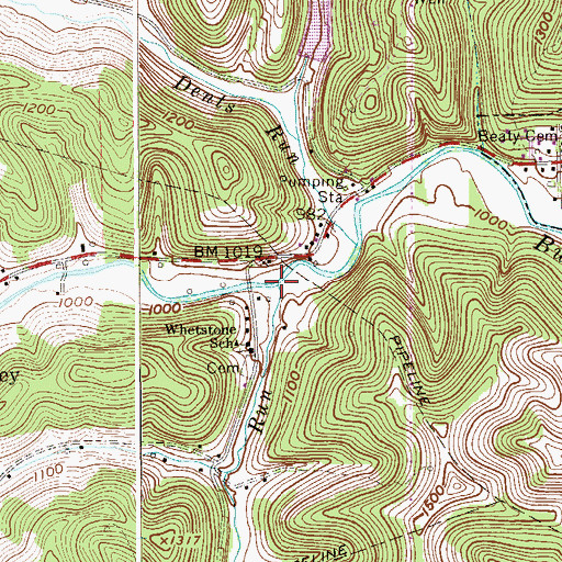 Topographic Map of Whetstone Run, WV