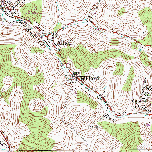 Topographic Map of Willard, WV