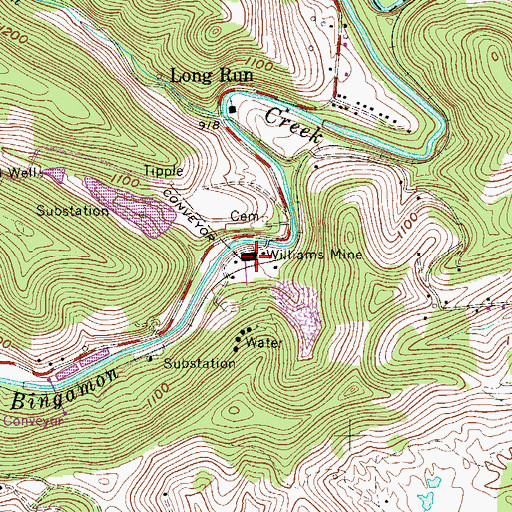 Topographic Map of Williams Mine, WV