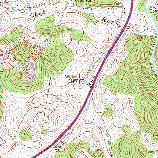 Topographic Map of Wolfe Cemetery, WV