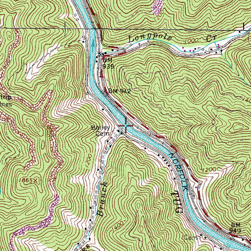 Topographic Map of Zacks Branch, WV