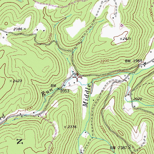 Topographic Map of Leonard Run, WV