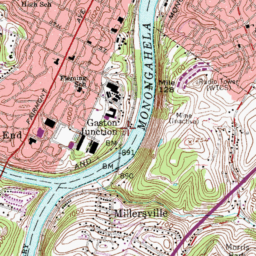 Topographic Map of Gaston Junction, WV