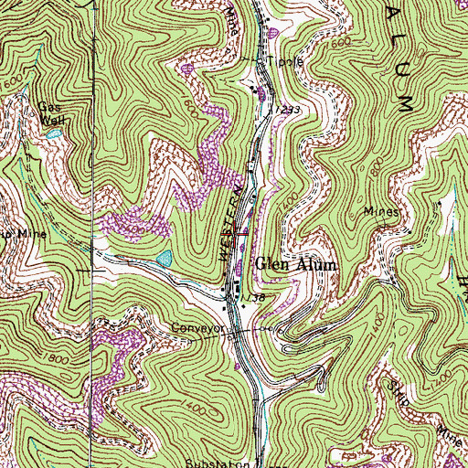 Topographic Map of Glen Alum, WV
