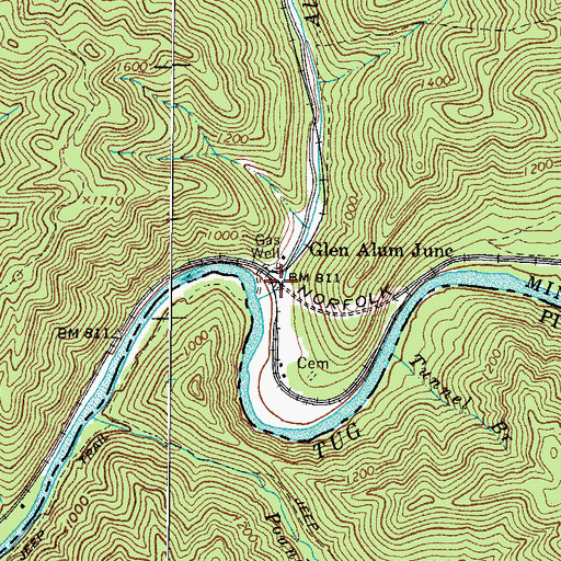 Topographic Map of Glen Alum Junction, WV