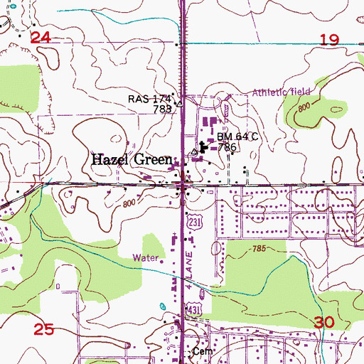 Topographic Map of Hazel Green, AL