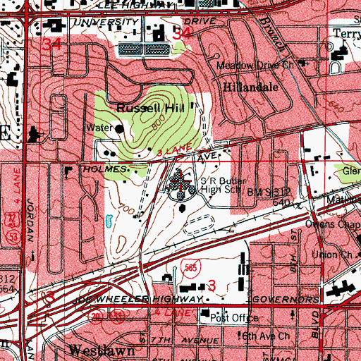 Topographic Map of S R Butler High School, AL