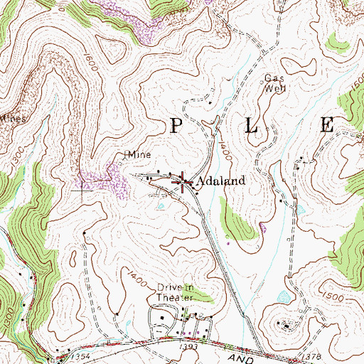 Topographic Map of Adaland, WV