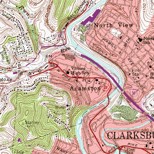 Topographic Map of Adamston, WV