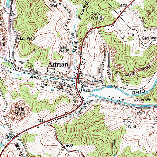 Topographic Map of Adrian, WV