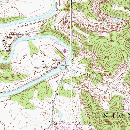 Topographic Map of Allen Ford, WV