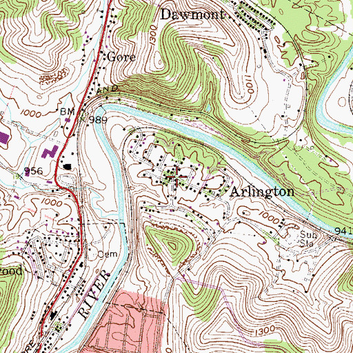Topographic Map of Arlington, WV