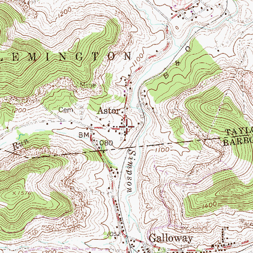 Topographic Map of Astor, WV