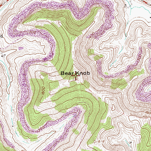 Topographic Map of Bear Knob, WV