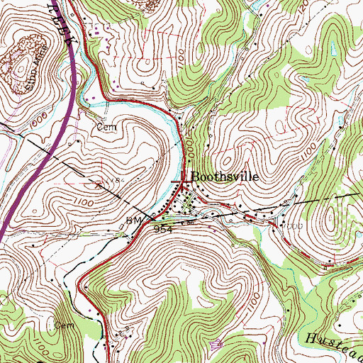 Topographic Map of Boothsville, WV