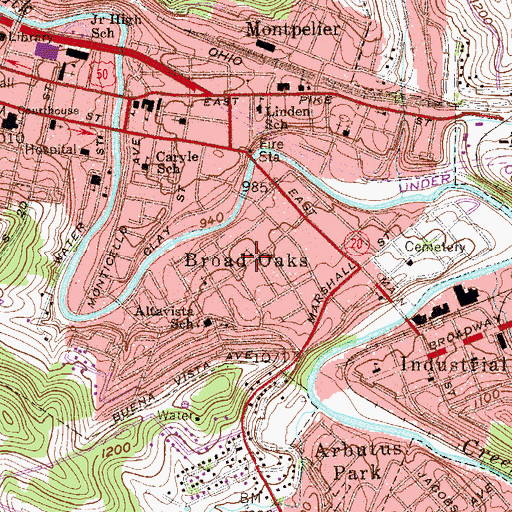 Topographic Map of Broad Oaks, WV