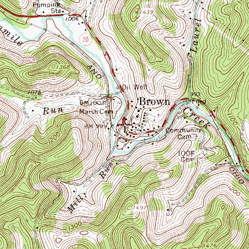 Topographic Map of Brown, WV
