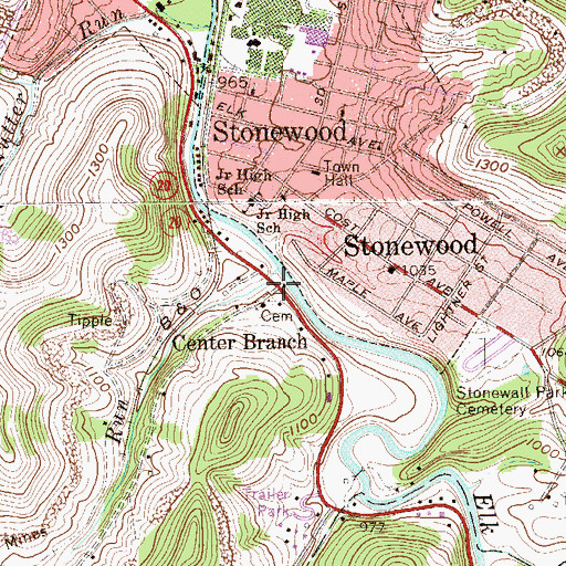 Topographic Map of Center Branch, WV