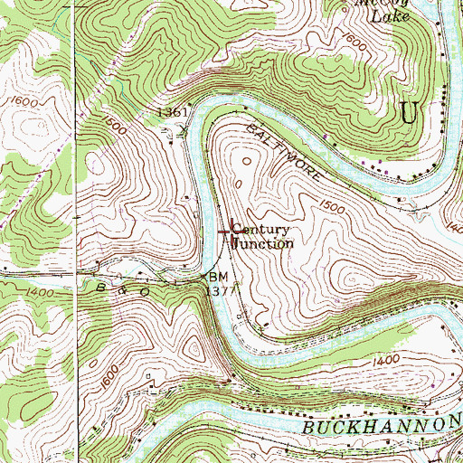 Topographic Map of Century Junction, WV