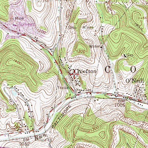 Topographic Map of Chiefton, WV