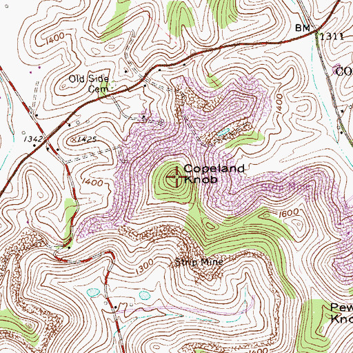 Topographic Map of Copeland Knob, WV