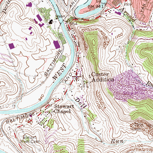 Topographic Map of Custer Addition, WV